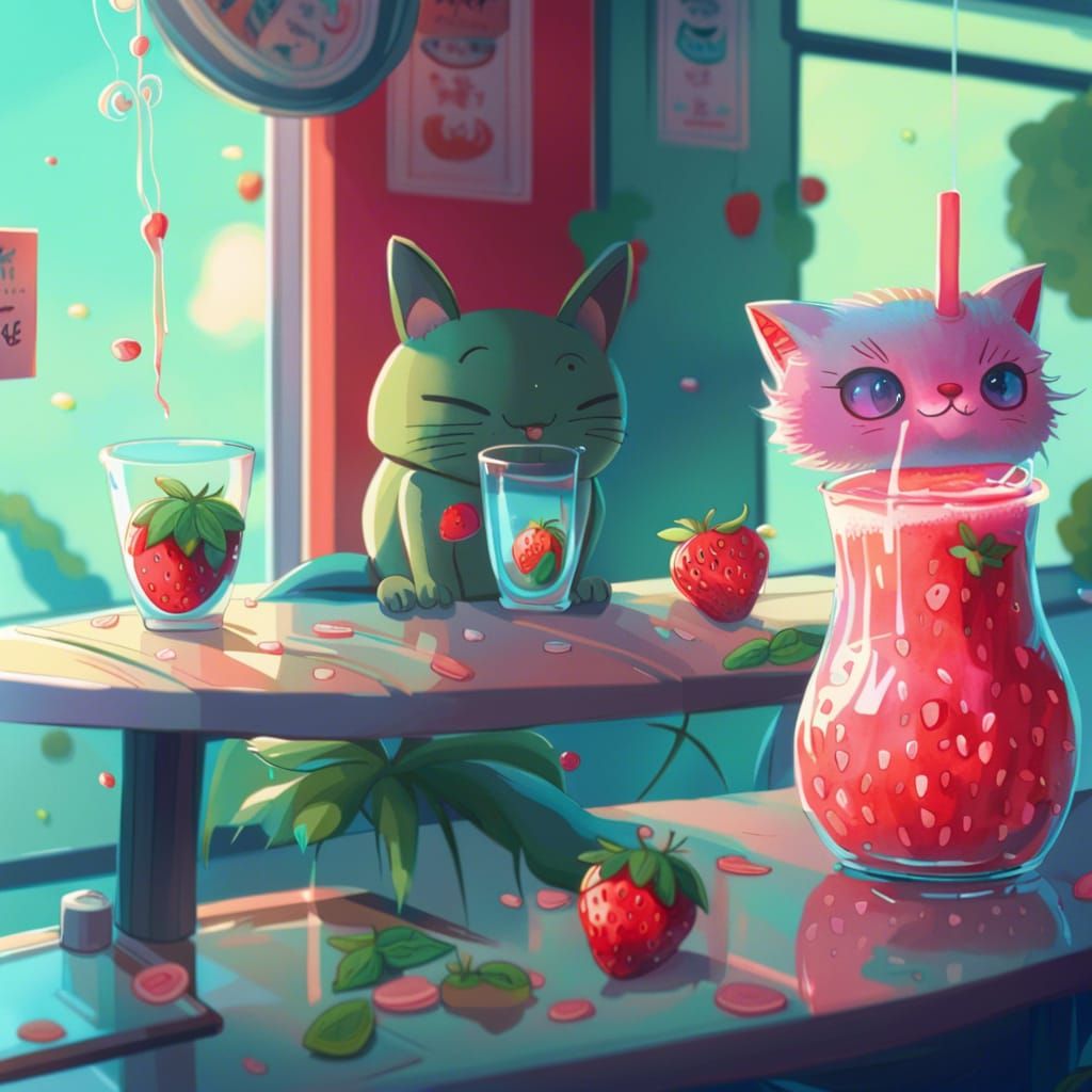 Kawaii Strawberry Juice in Japanese Cat Cafe