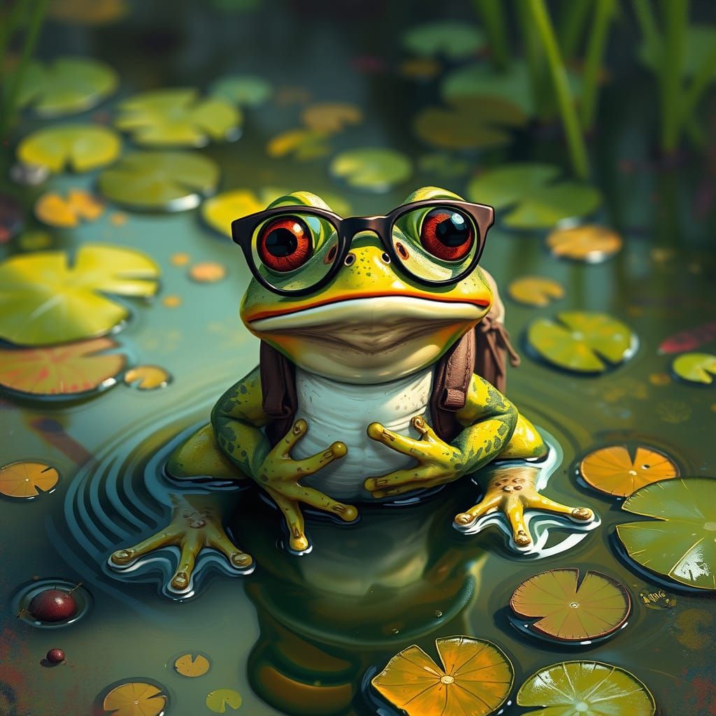 Surprised Frog with Backpack in Whimsical Style