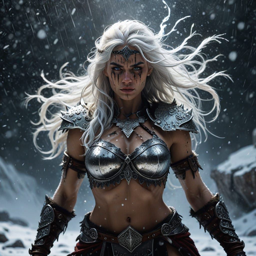 Barbarian Queen in Blizzard: Dark Fantasy Art