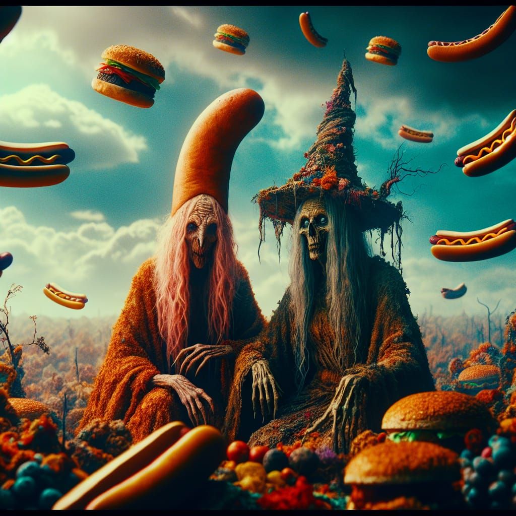 Hotdog Witch in Carnivalesque Horror Film Still
