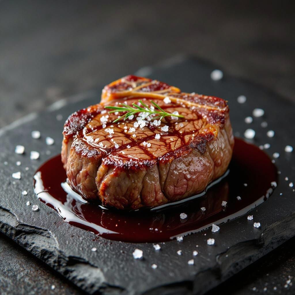 Perfectly Seared Wagyu Steak on Black Stone Plate