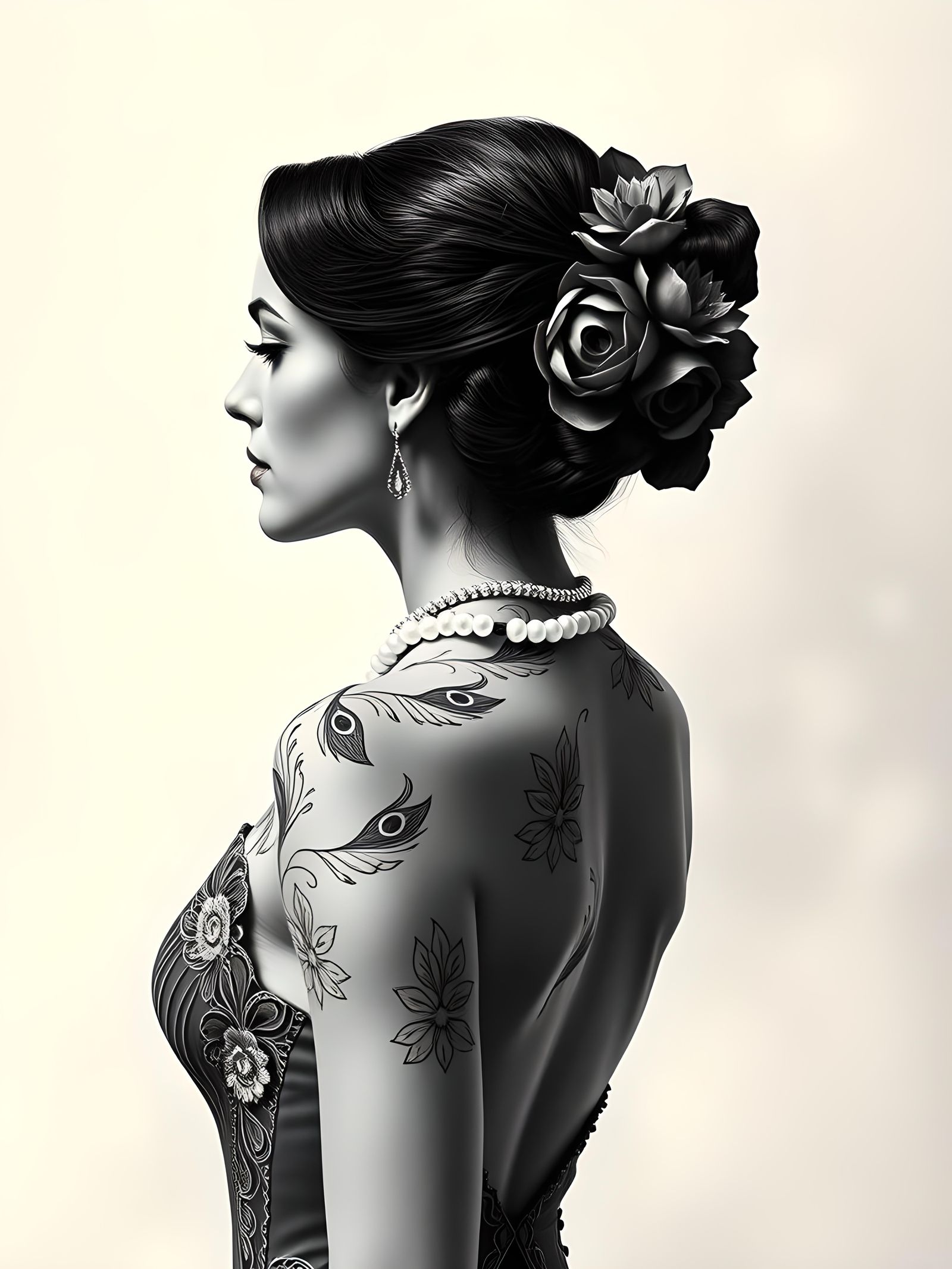 Art Deco Woman Portrait in Charcoal