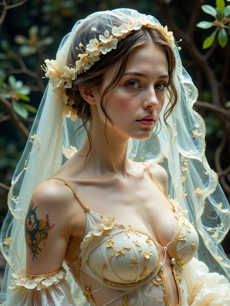 Ethereal Woman in Veil: Symbolic Realism Portrait