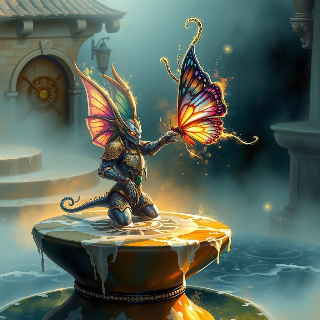 Mystical Cyclops and Butterfly in Dreamlike Watercolor