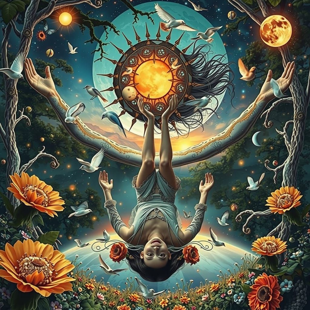 Surrealist Transhumanist Goddess in Cosmic Forest