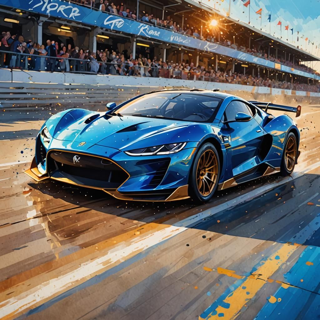 Electric Blue Supercar Races to Victory