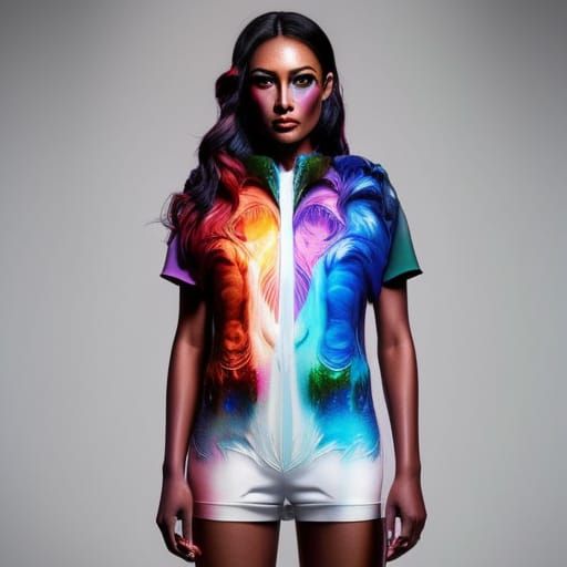 Rainbow Chibi Owl Portrait in Inkblot Style