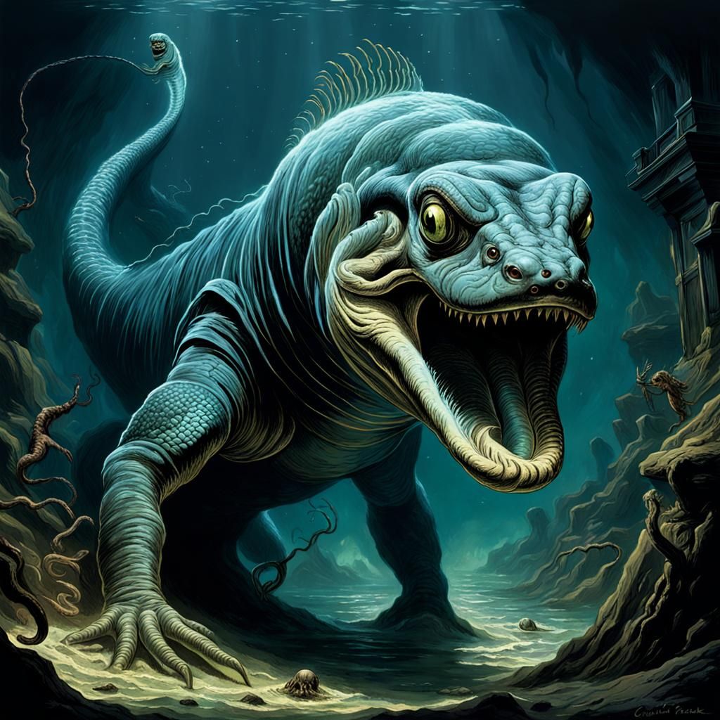 Mutant Chimera Electric Eel in Horror Style