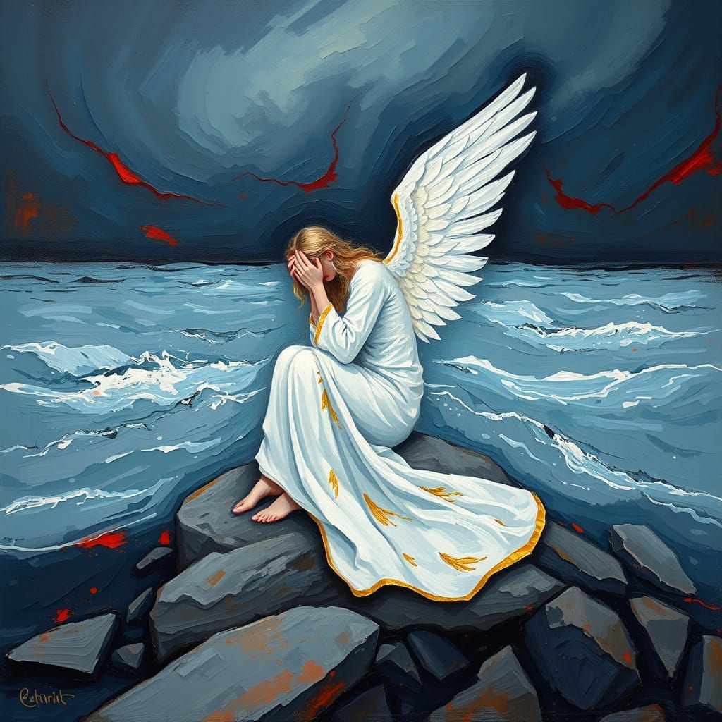 Sorrowful Angel by Turbulent River in Dark Neo-Impressionist...
