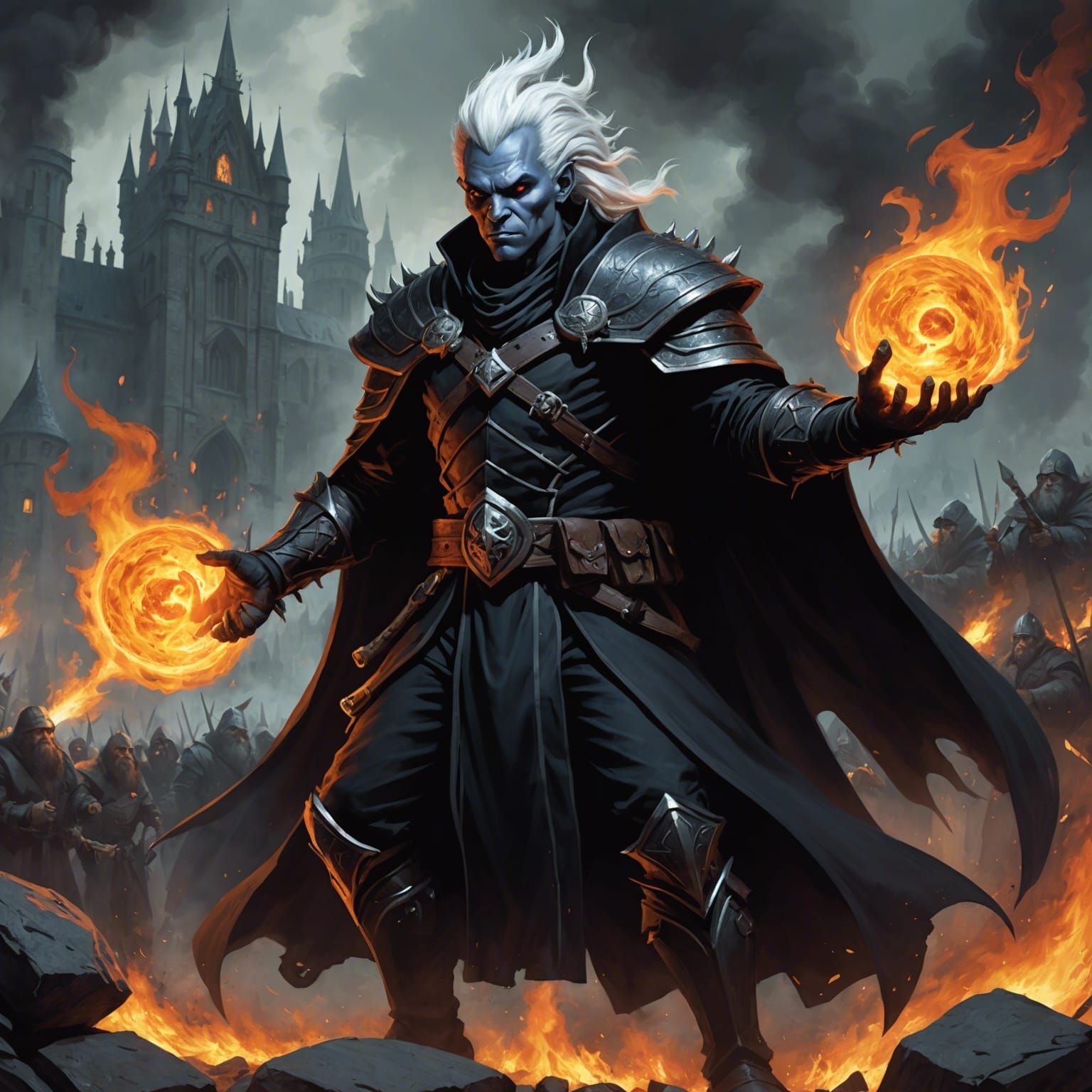 Drow Sorcerer Casting Fireball, Sinister Art Style