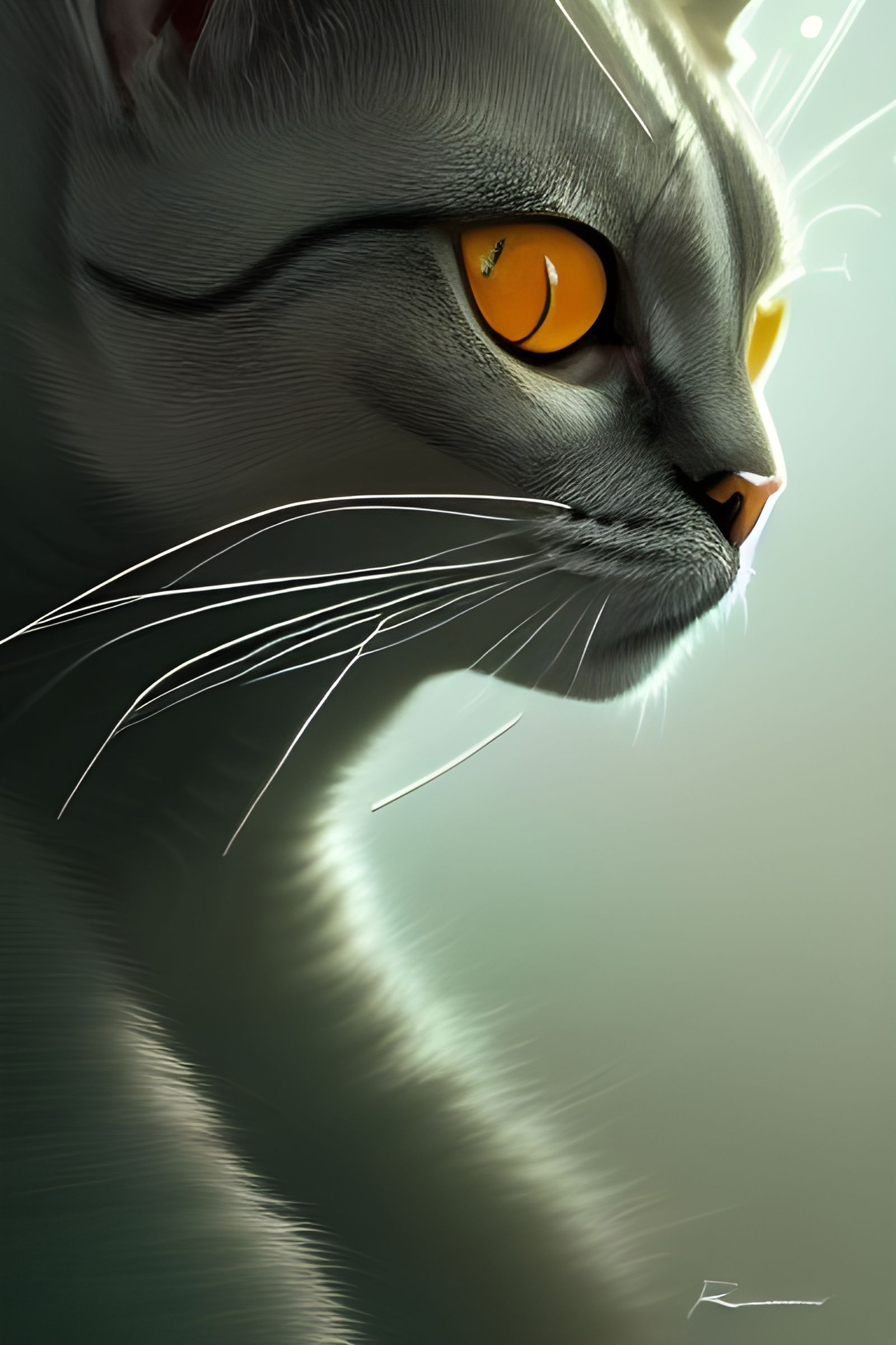Intricate Cybernetic Cat-Bot Digital Painting