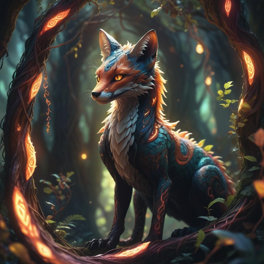 Mystical Cobra Fox in Fantasy Forest Concept Art