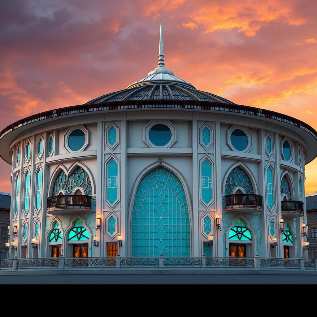 Fantastical Art Nouveau Casino with Turquoise Mosaic and Gol...