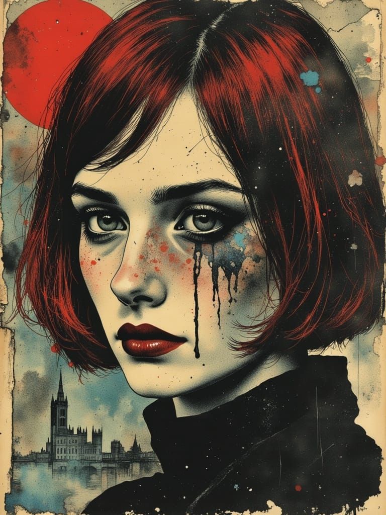 Gothic Woman in Trippy, Abstract, Psychedelic Portrait