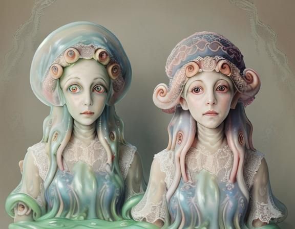 Victorian Girls with Parasitic Hats: An Oil Portrait