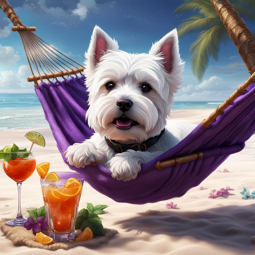 Westie in Hammock: Dark Fantasy Concept Art