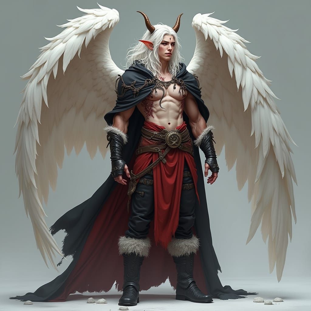 Battle-Hardened Deity with Majestic White Wings
