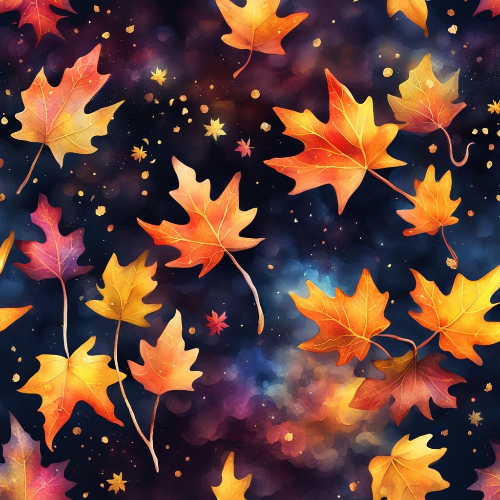 Intricate Autumn Leaves Watercolor Fantasy Art