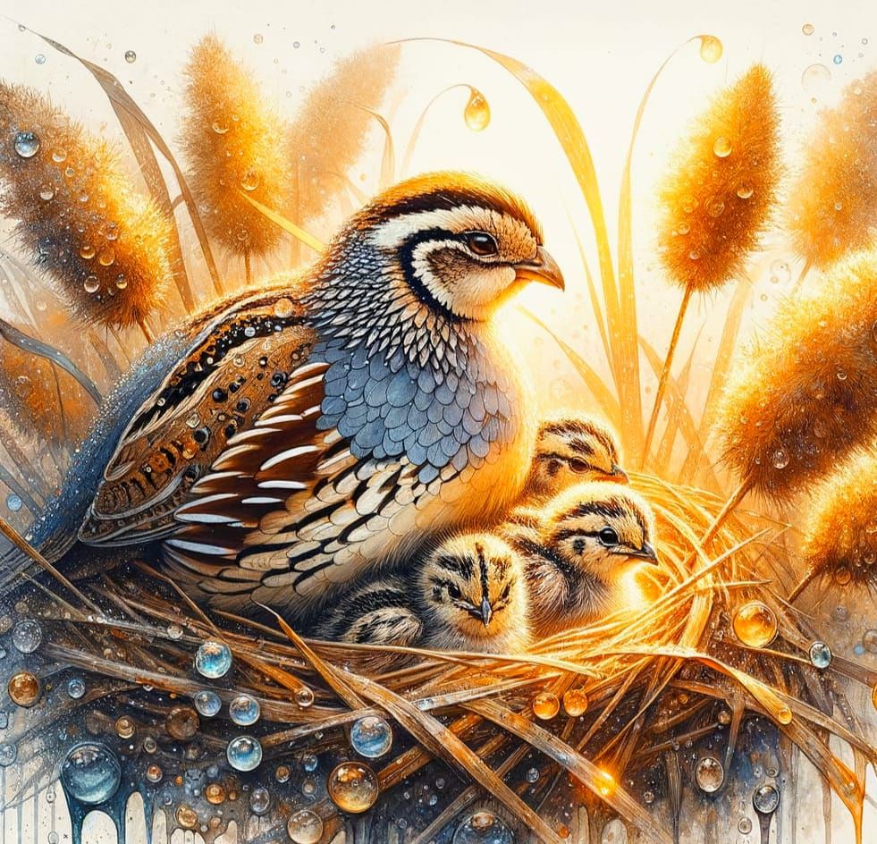 Quail Family: A Watercolour Close-Up