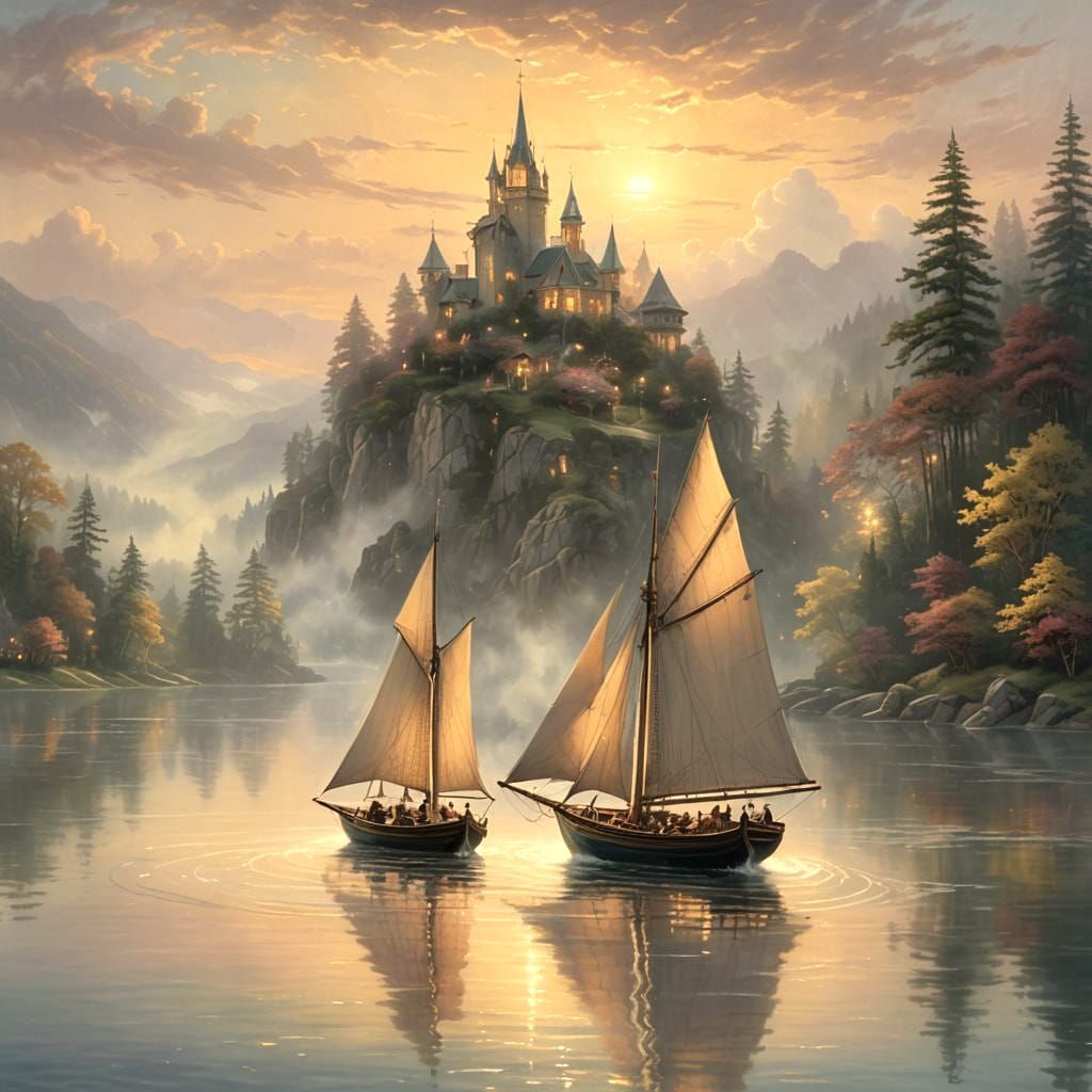 Ethereal Nun Sails on Misty Sea in Fantasy Art