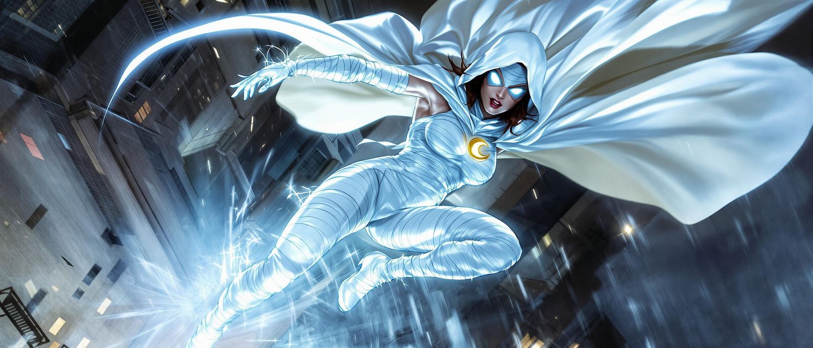 Female Moon Knight Action Shot in Comic Book Style