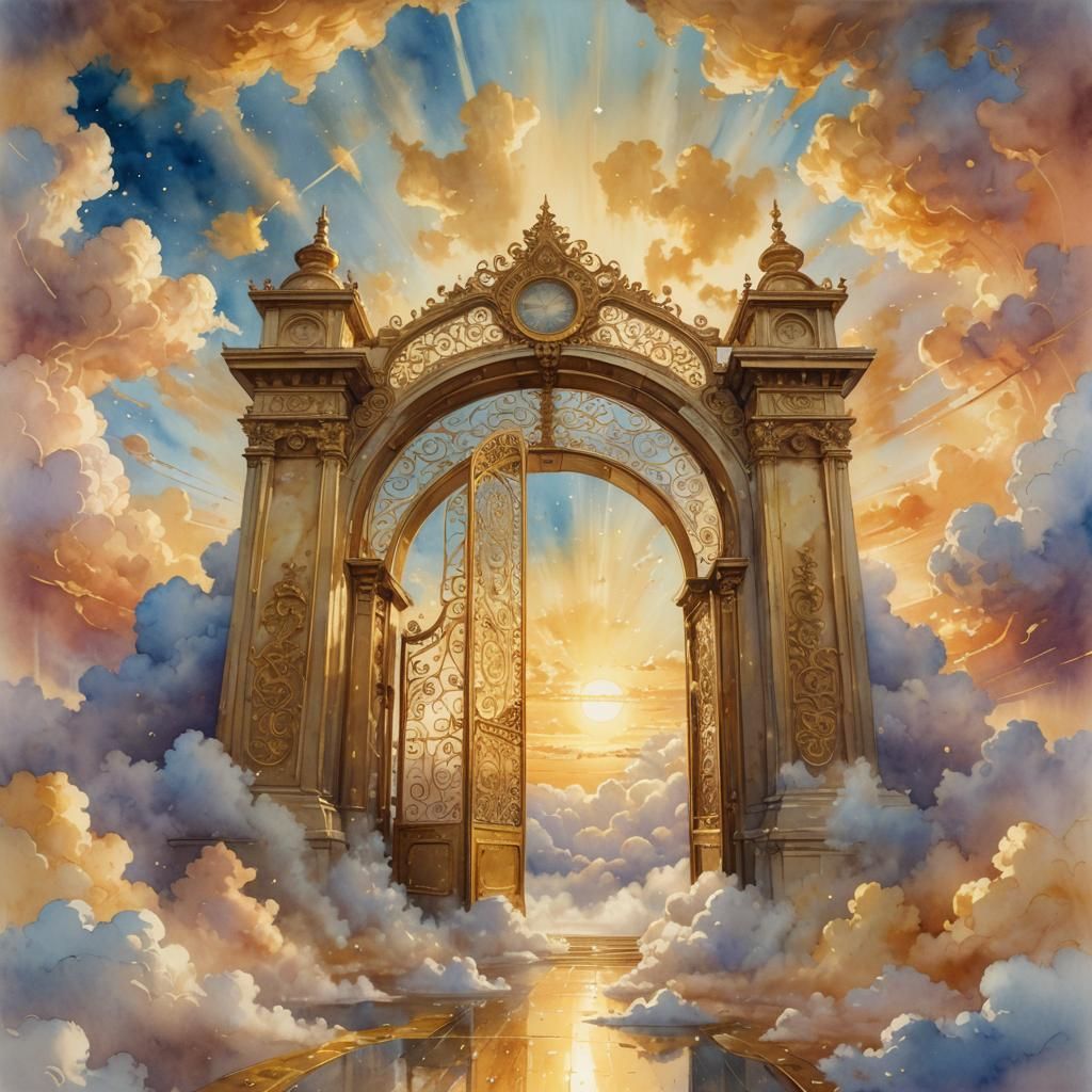 Golden Gateway to Heaven: Surrealist Dreamscape