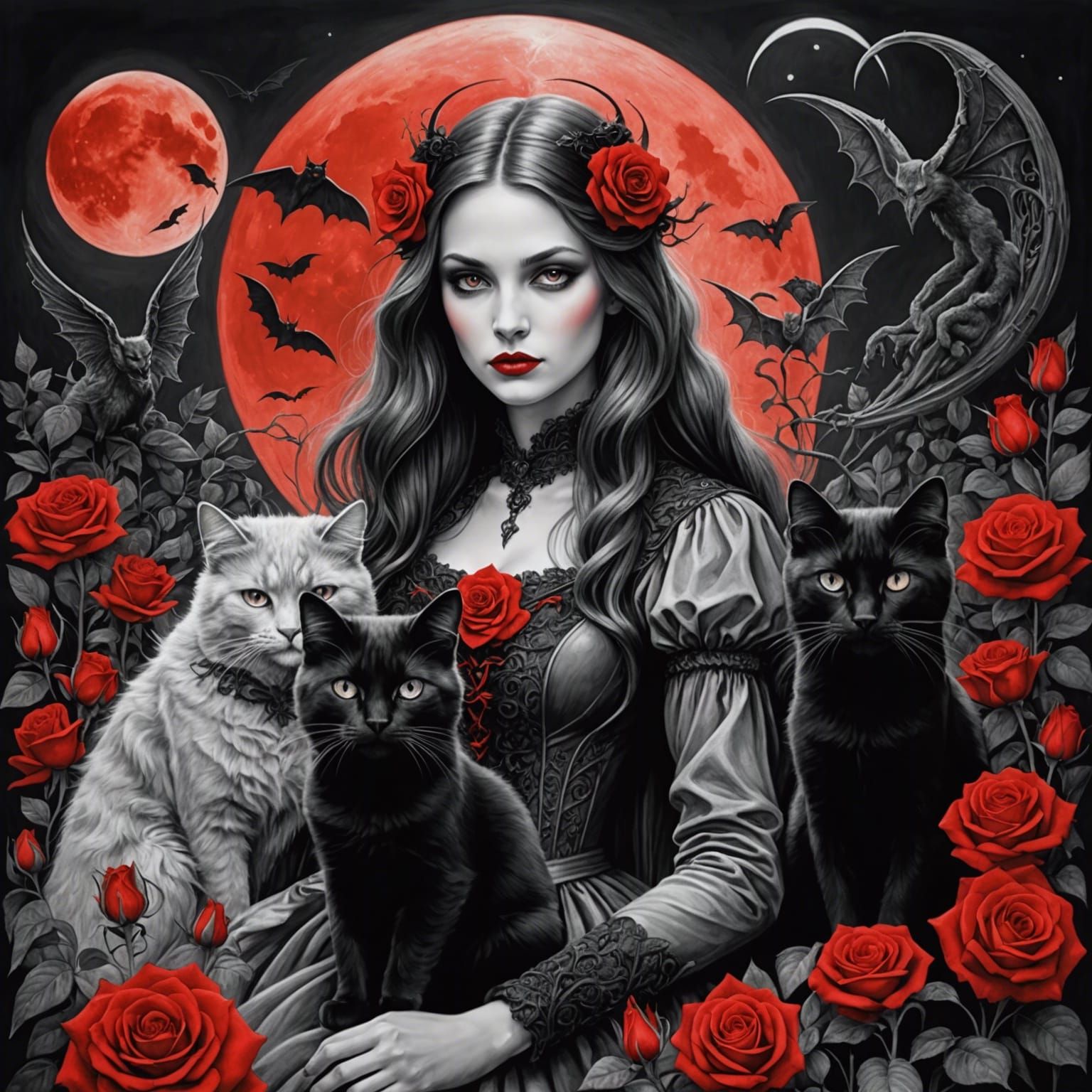 Gothic Vampire Princess in Rose Garden