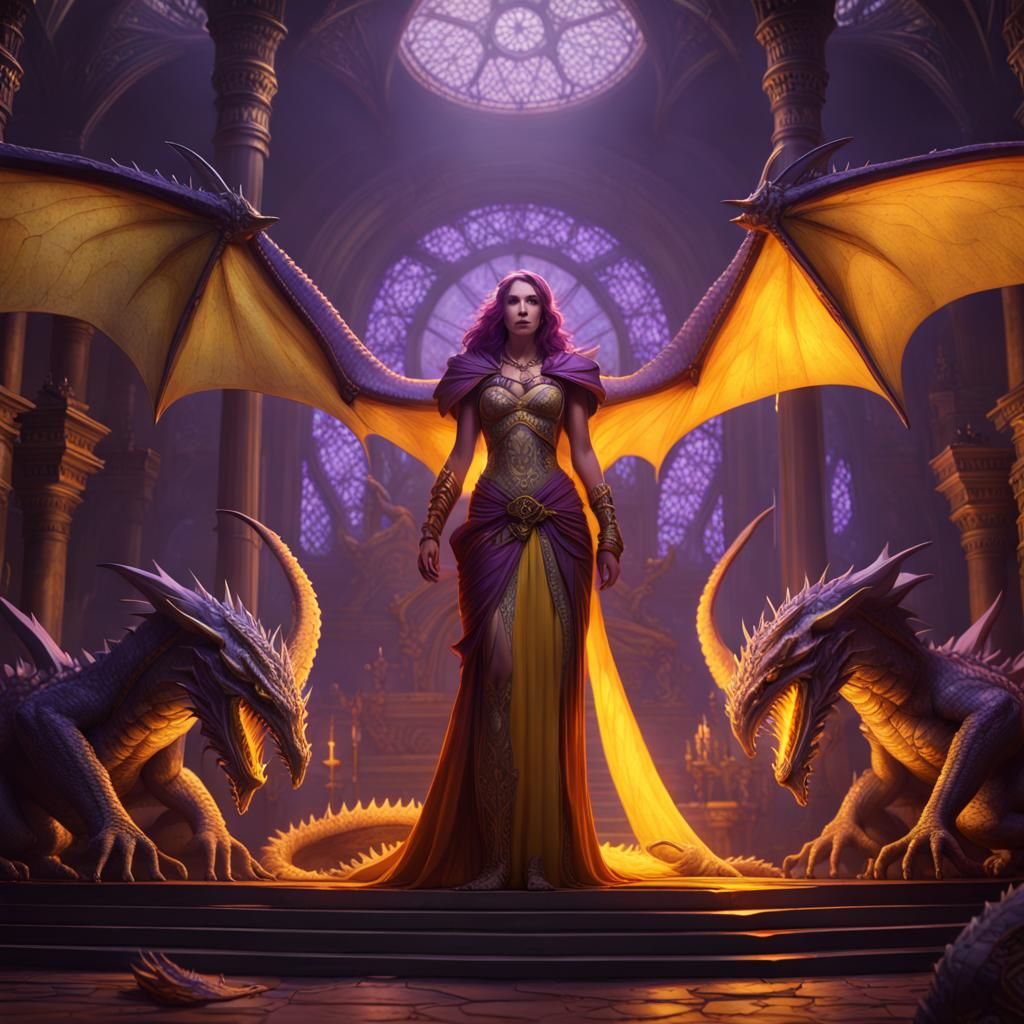 Queen and Dragons in Dark Fantasy Style