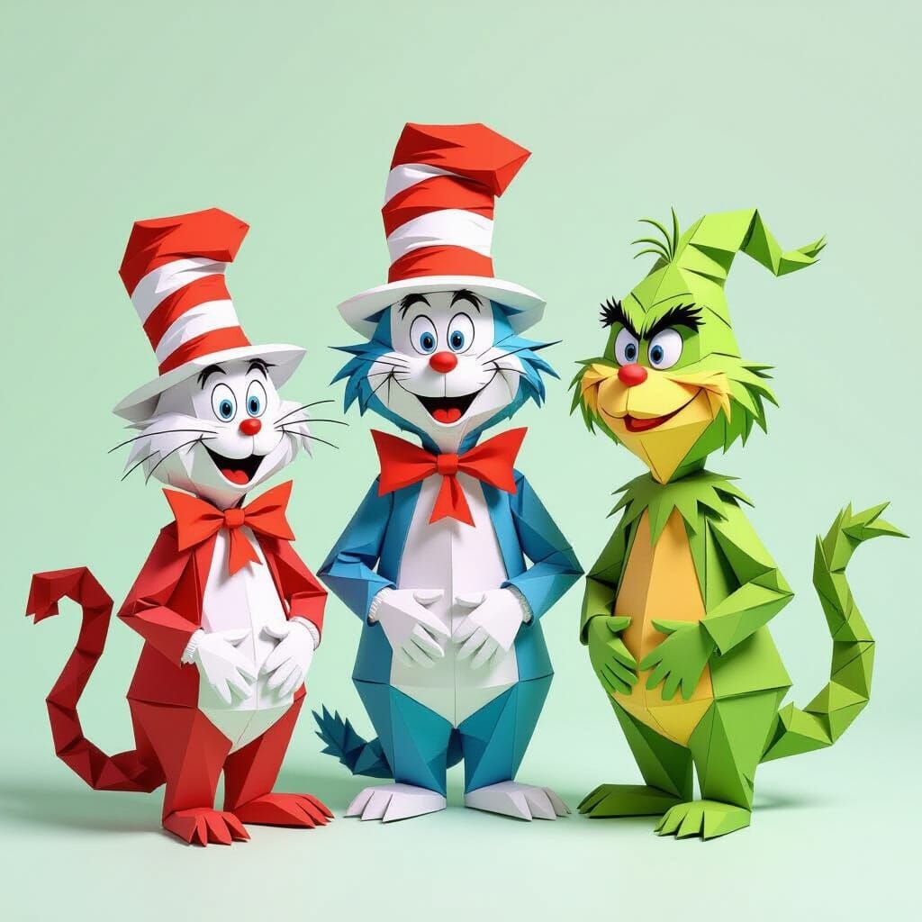Dr. Seuss Characters Crafted from Folded Paper