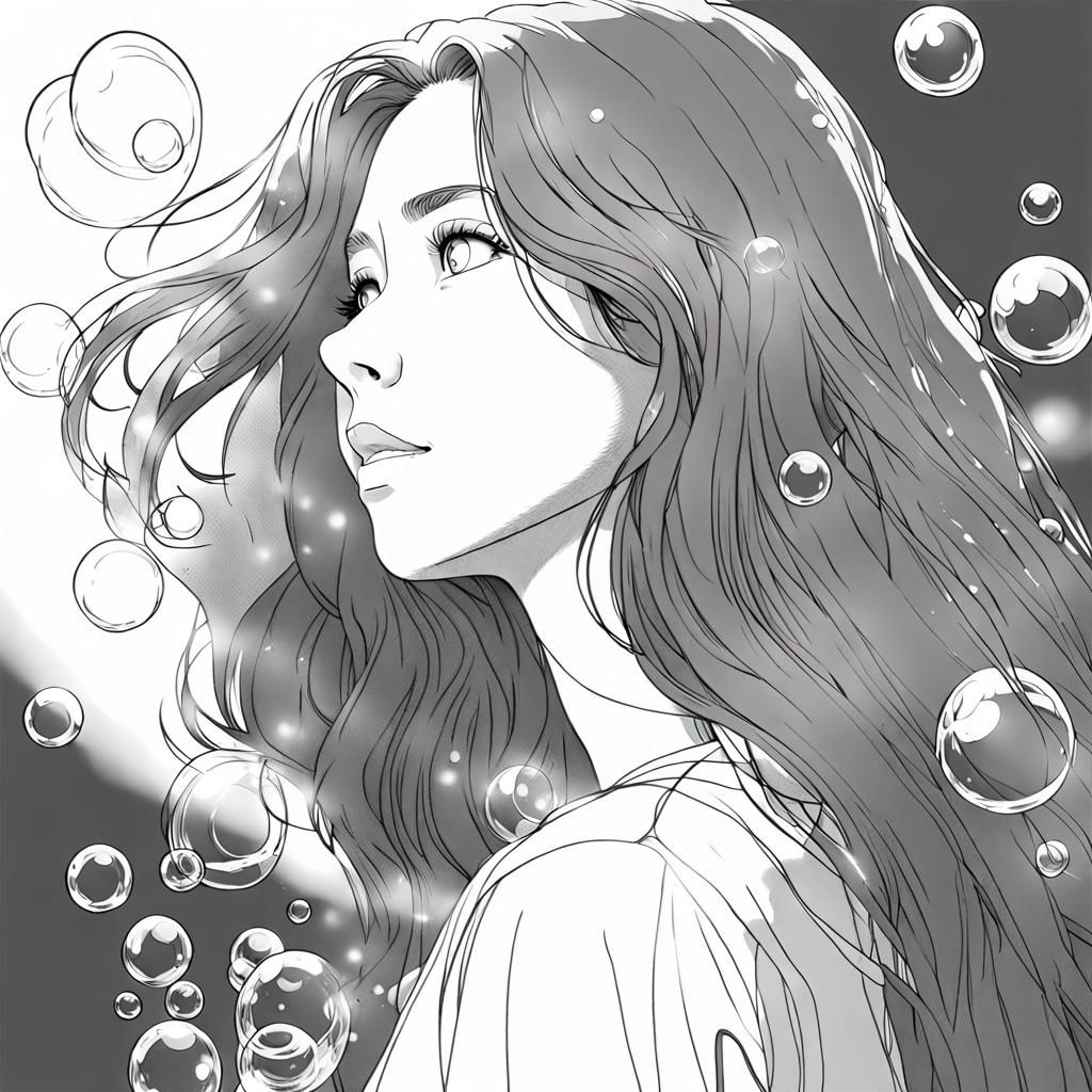 Anime-Style Portrait Sketch with Bubbles