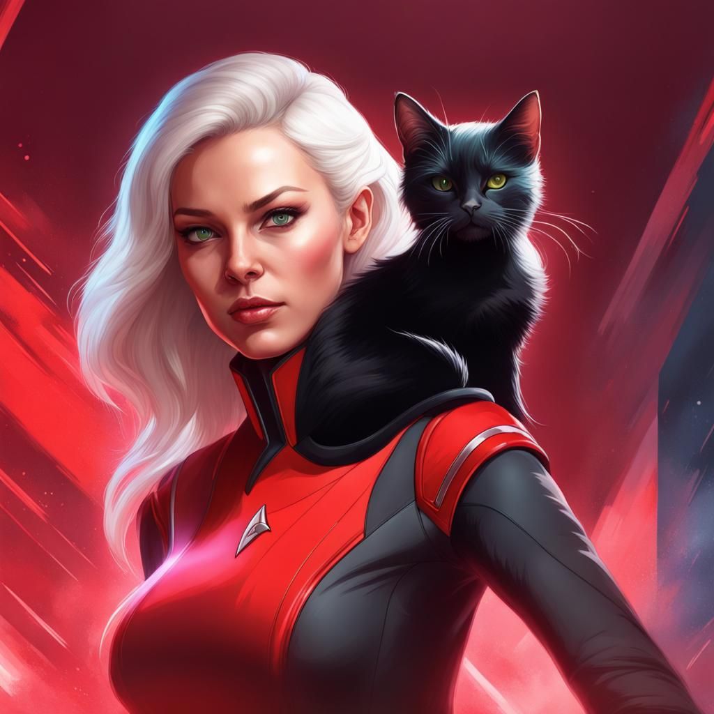 Black Cat Portrait in Star Trek Uniform