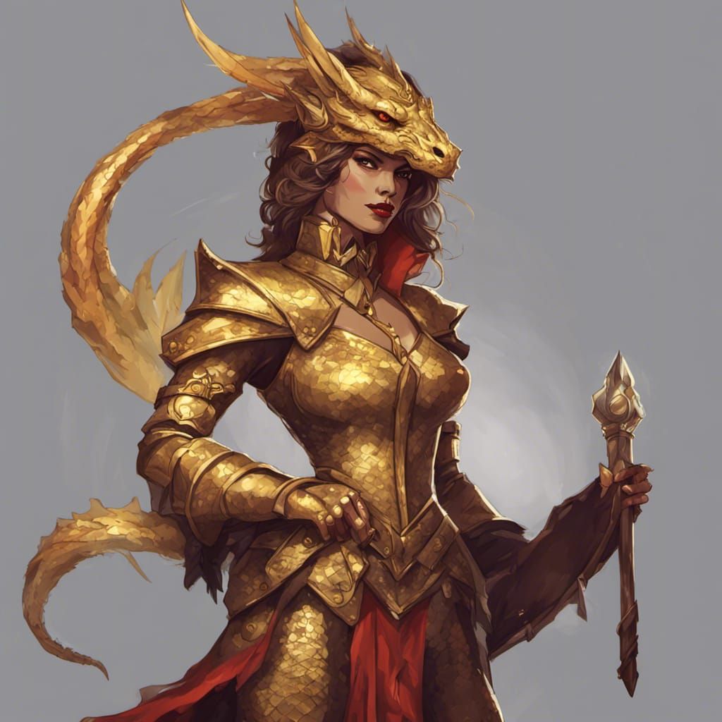 Elegant Gold Dragonborn Female Character