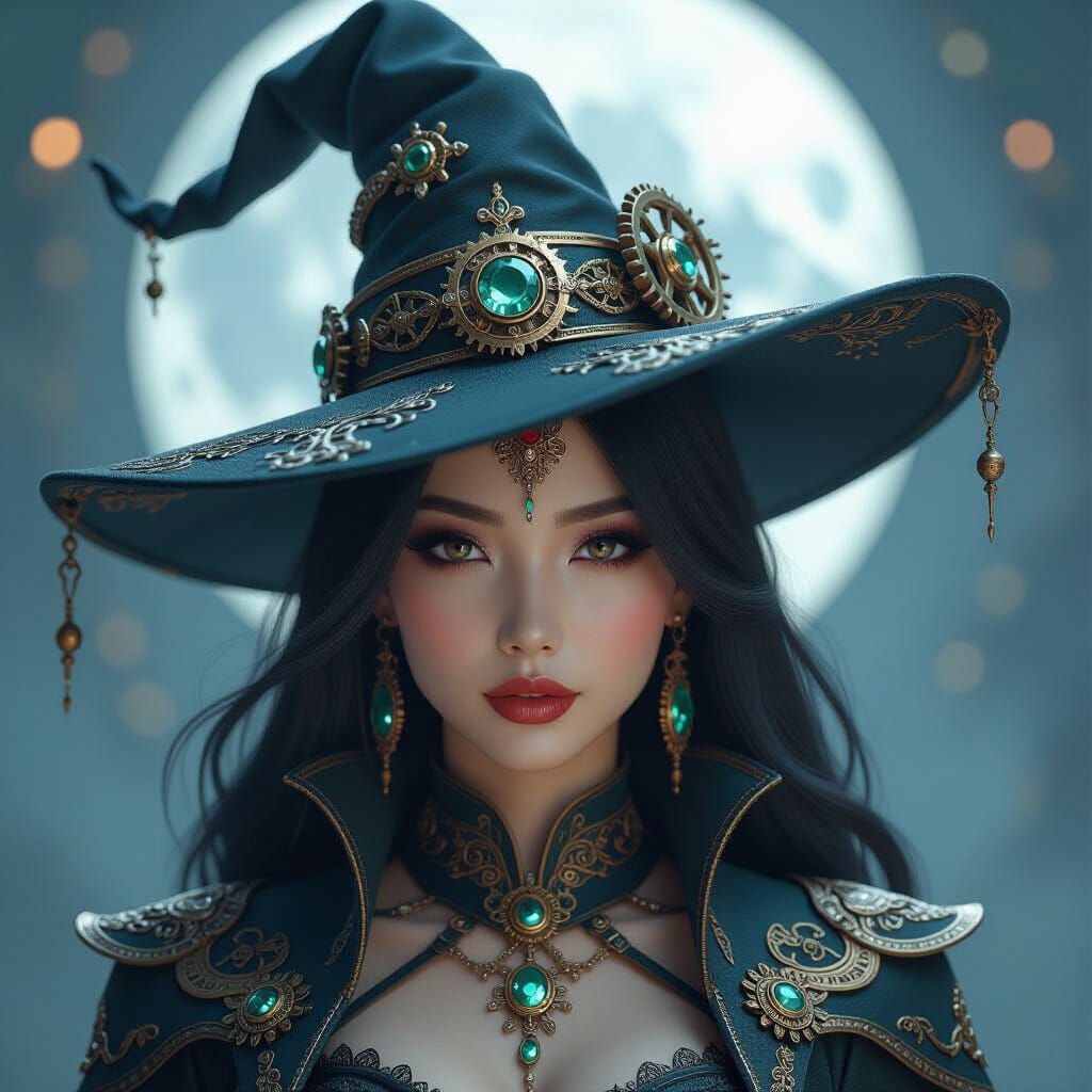 Steampunk Sorceress with Ornate Gear Hat