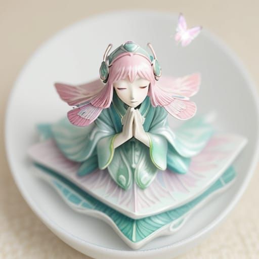 Anime-Inspired Praying Mantis Girl in a Serene Garden