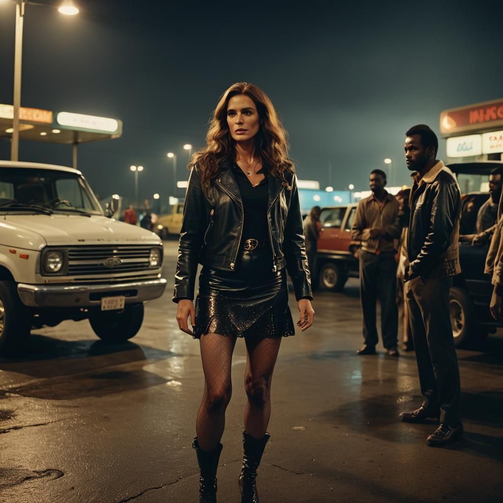 Confident Woman at Truck Stop: Cinematic Film Still