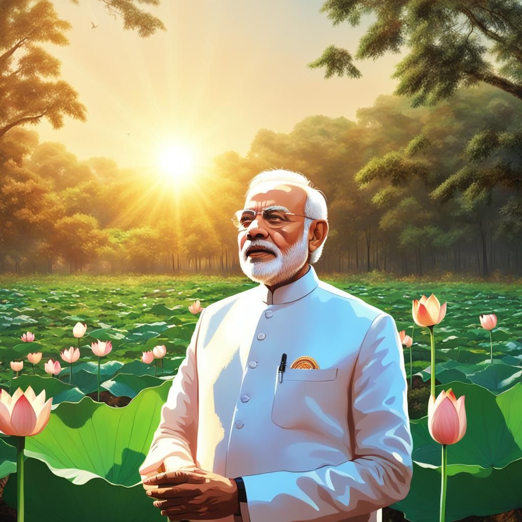 Glossy Portrait of Narendra Modi at Lotus Farm