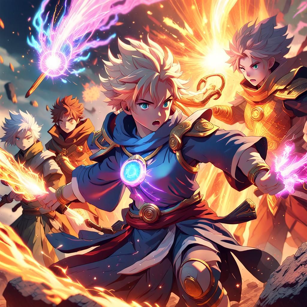 Anime Elemental Sage Battle in Golden Hour