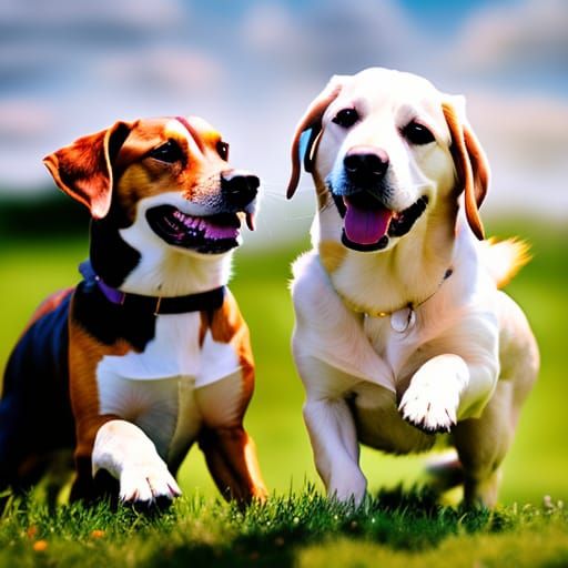 Happy Doggies Playing in Heavenly Sunshine