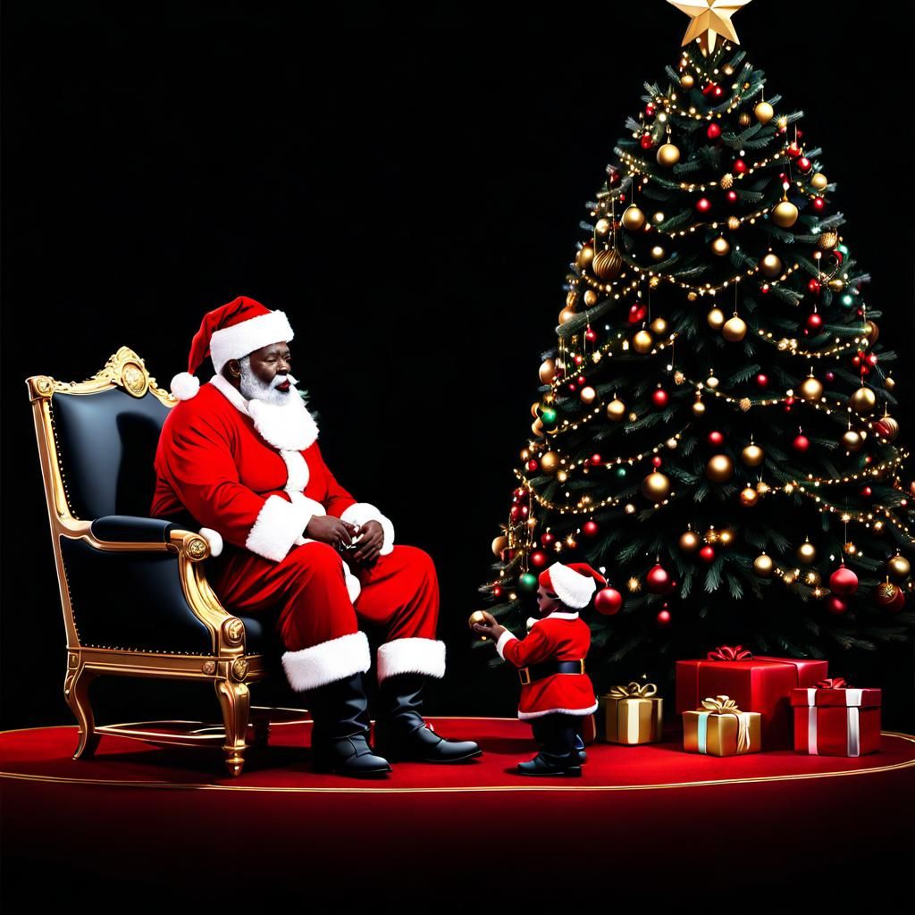 Black Santa with Children, Christmas Scene