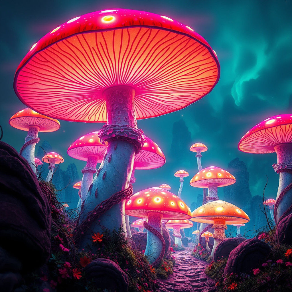 Mystical Fairground with Luminous Mushrooms