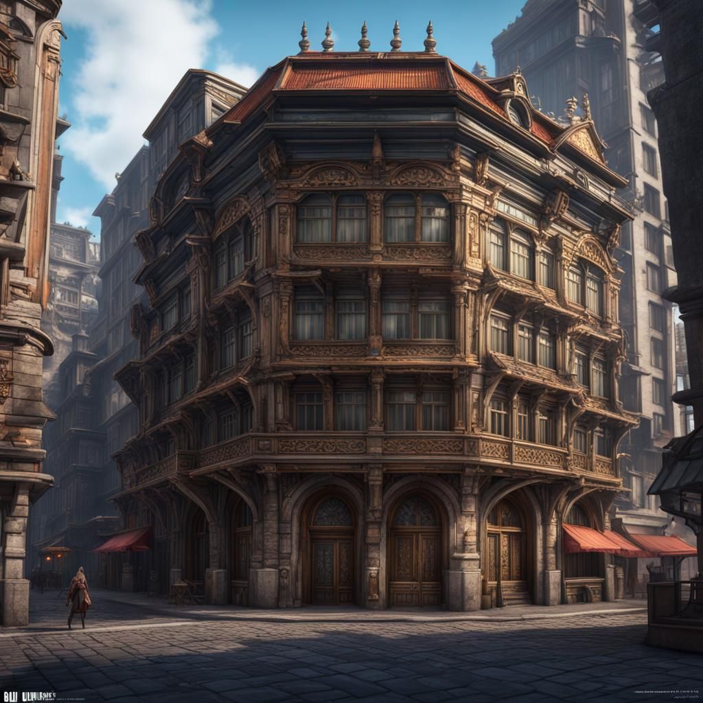 City Center Building in Detailed Matte Painting Style