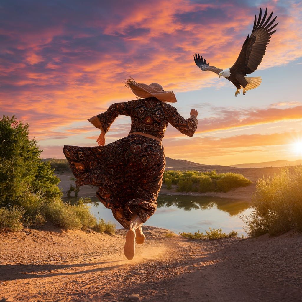 Oasis Pursuit: Golden Hour Photograph