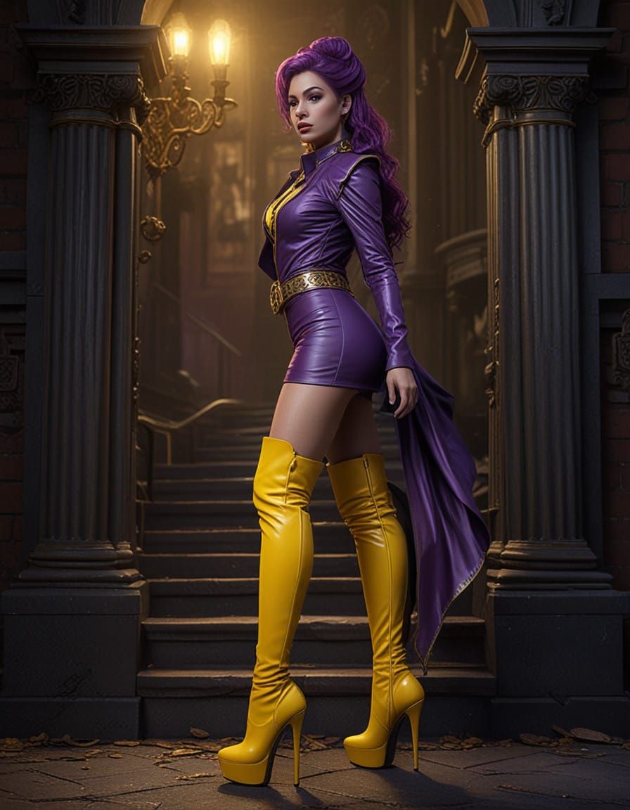 classic comic style, platform stiletto over knee high heel  boots