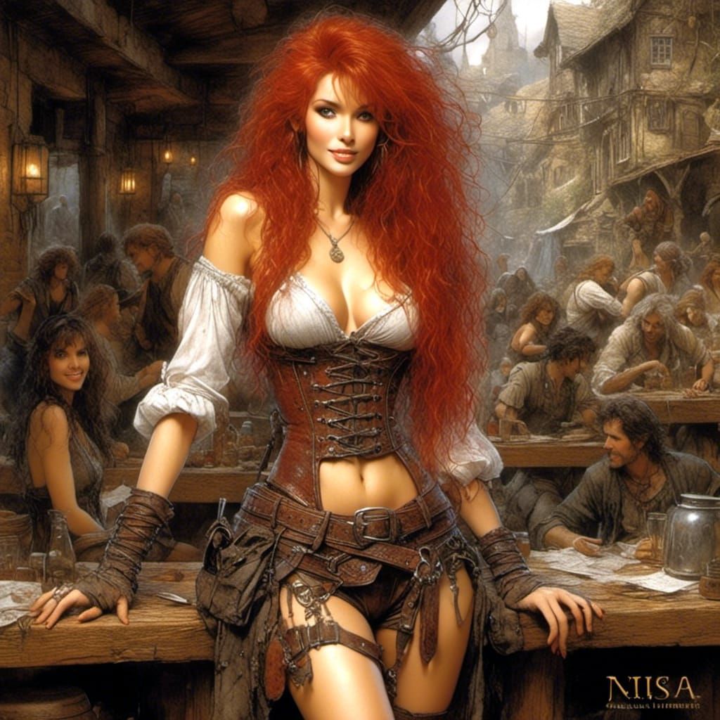 Beautiful Irish Woman in Pub by Luis Royo