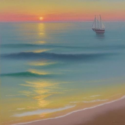 Impressionist Sunset Over Gentle Waves: Digital Art