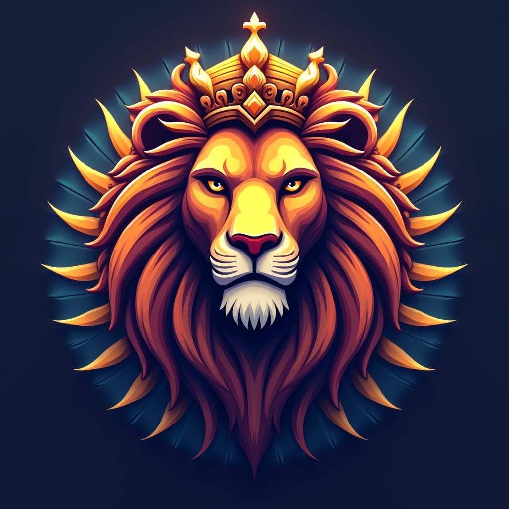 Majestic Lion's Head Logo with Crown and Roof Structure in V...