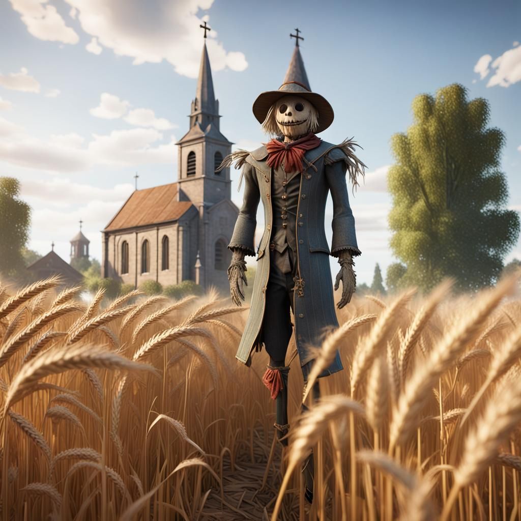 Scarecrow in Wheat Field: 3D Game Cinematic