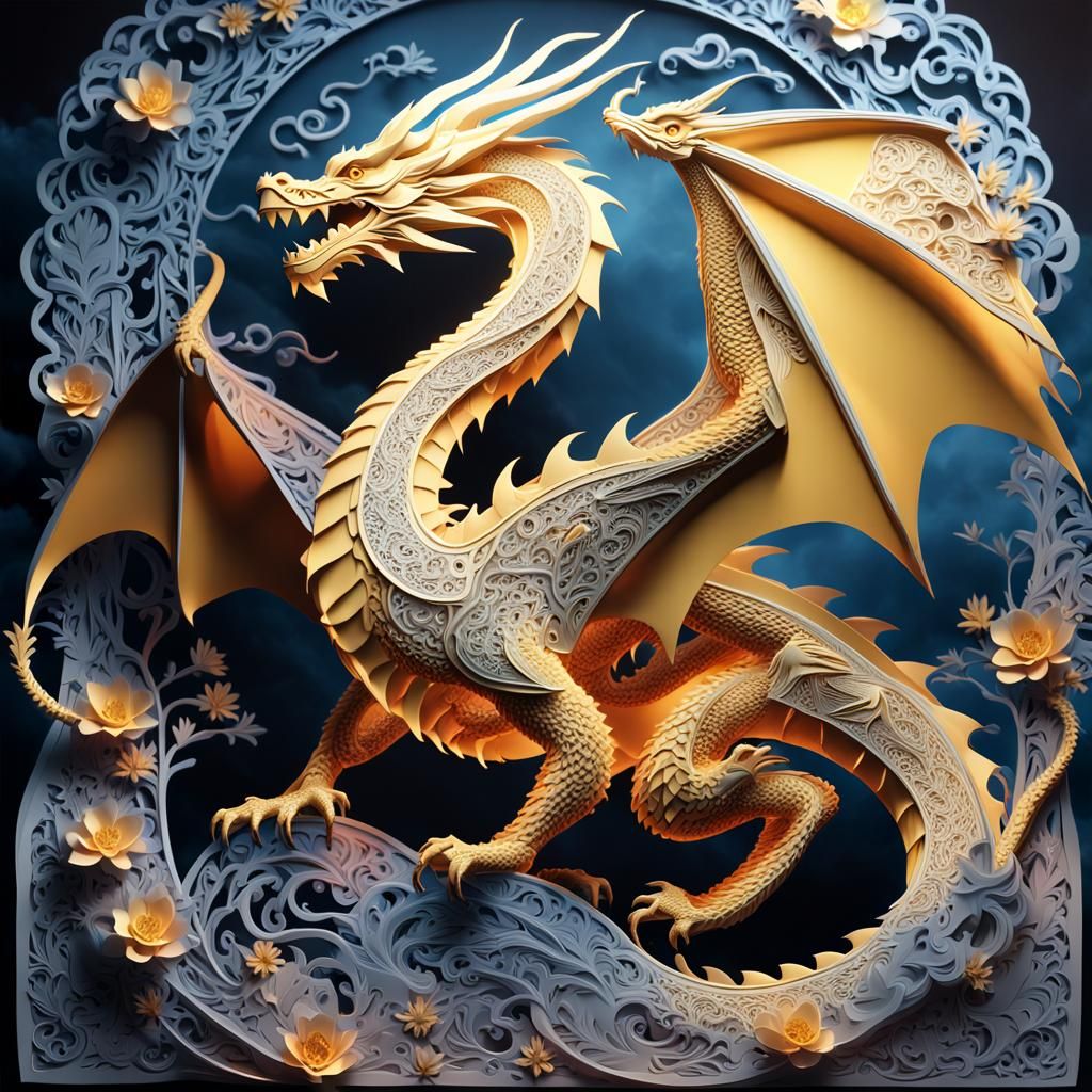 Kirigami art: An exquisite 3d sculpture of a magnificent dra...