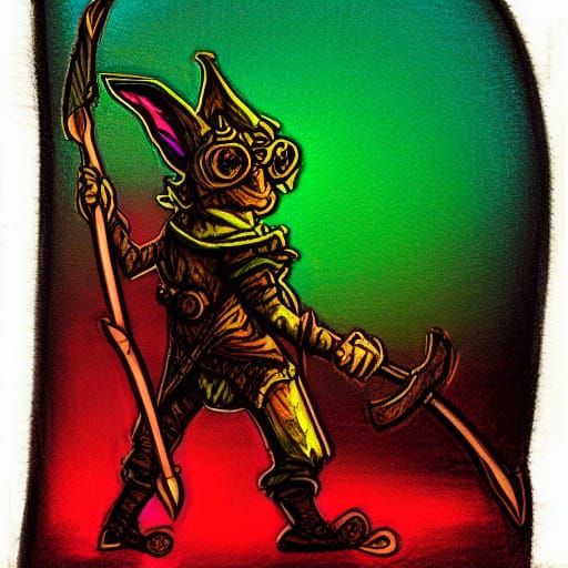 Steampunk Goblin with Spear in Fauvism Acrylic Art