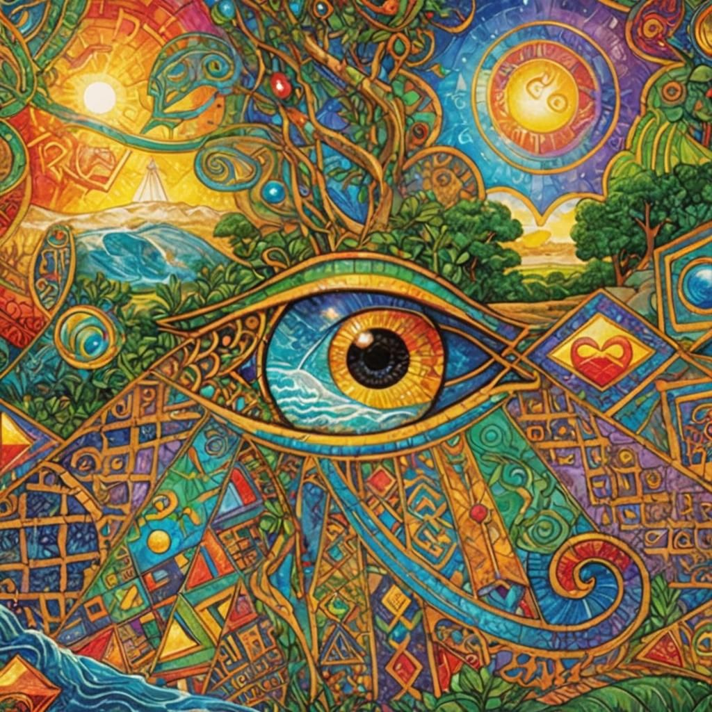 Eye of Ra Reflecting Rainbow Landscape in Digital Art